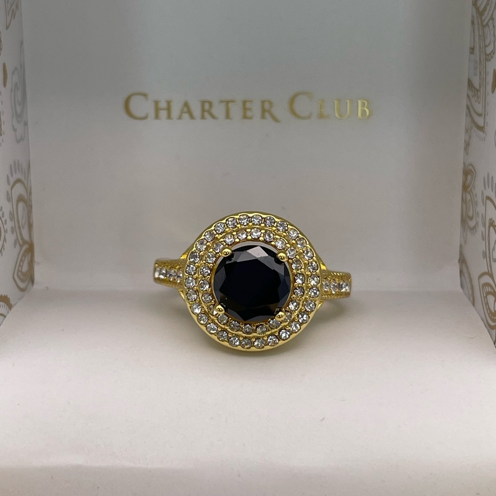 Charter Club Gold and Black Double Halo Ring